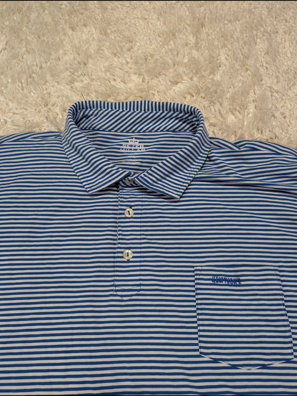 Peter Millar Kentucky Wildcat Blue and White Striped Polo with Chest Pocket